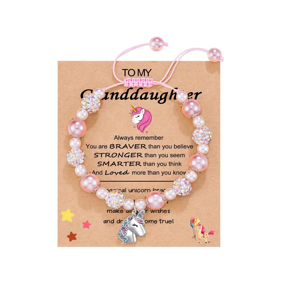 Diamond-encrusted women's bracelet Shambhala powder pearl weaving pink bracelet alloy love unicorn pendant bracelet