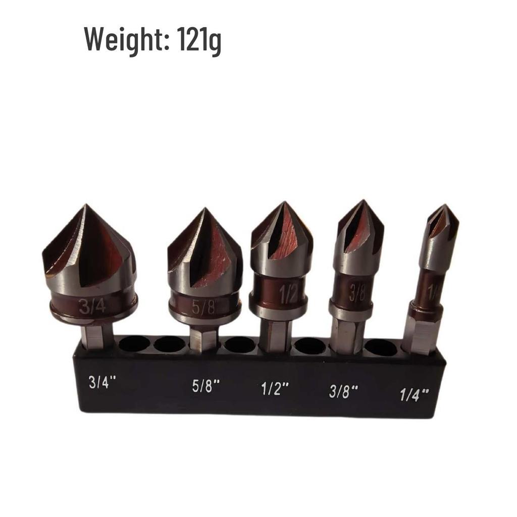 Five-Flute Chamfering & Countersink Drill Bit Set for Woodworking