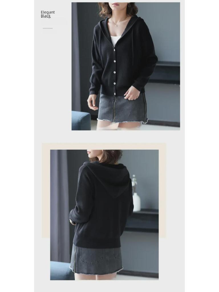 Cárdigan de punto con capucha para mujer - Corto y holgado para principios de primavera/otoño 2024