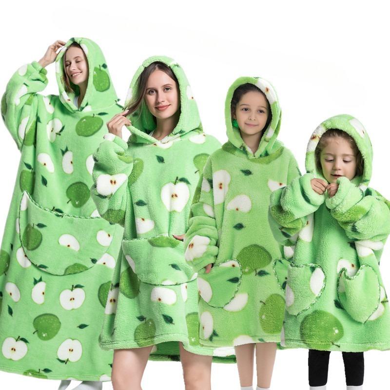 winter warm fleece hooded women's blanket sleeves fleece warm hooded sweater sweater women's hooded robe pajamas sleepwear robe