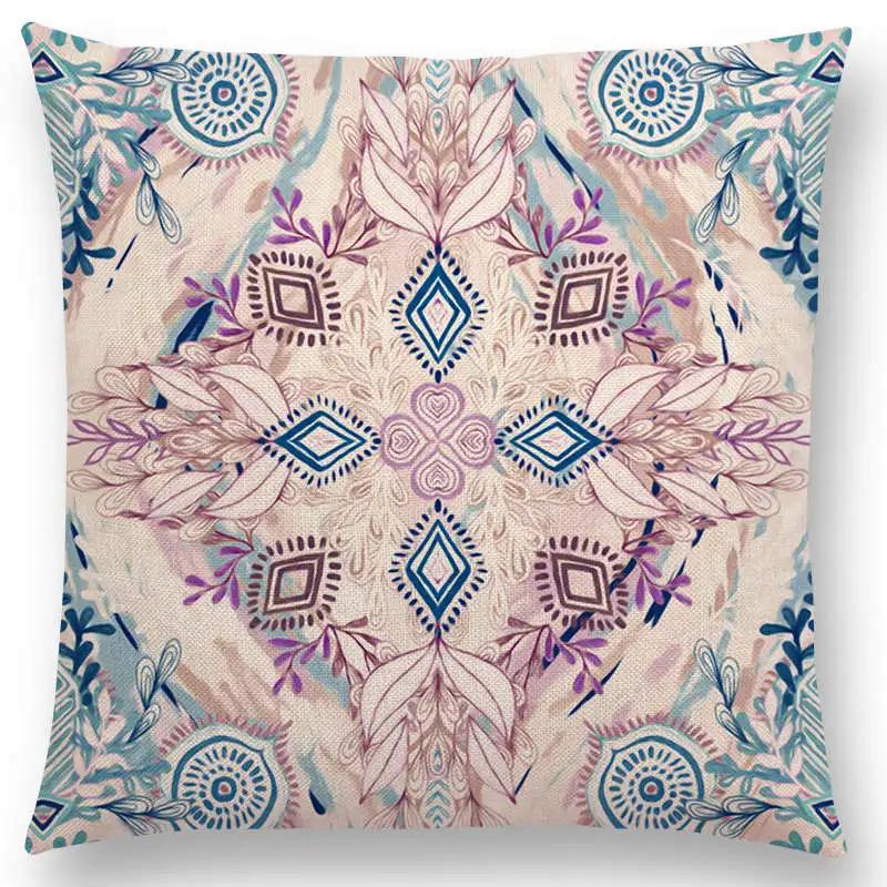 New Vivid Art Colorful Flowers Gorgeous Floral Doodle Geometry Mandala Coral Wonderland Pattern Car Cushion Cover Pillow Case