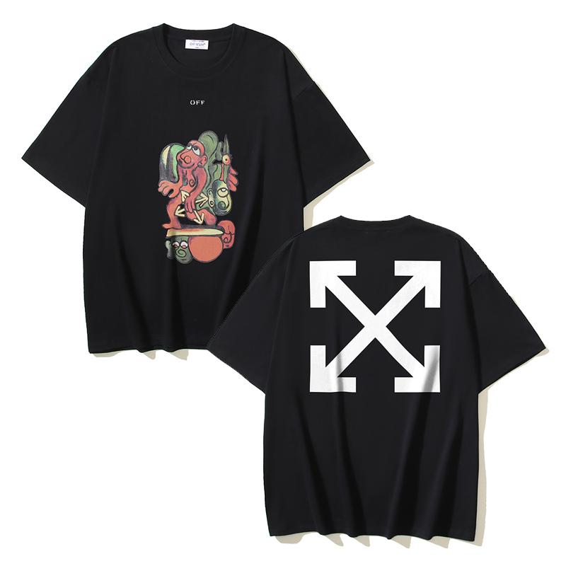

1149 Off-White 2025 Spring/Summer New Monster Arrow Pattern Round Neck Hooded Short Sleeved Men s and Women s T-shirts XL чорний