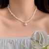 Korean Style Retro Pearl Necklace: Women's Multi-Layer Asymmetrical Clavicle Chain with OT Buckle