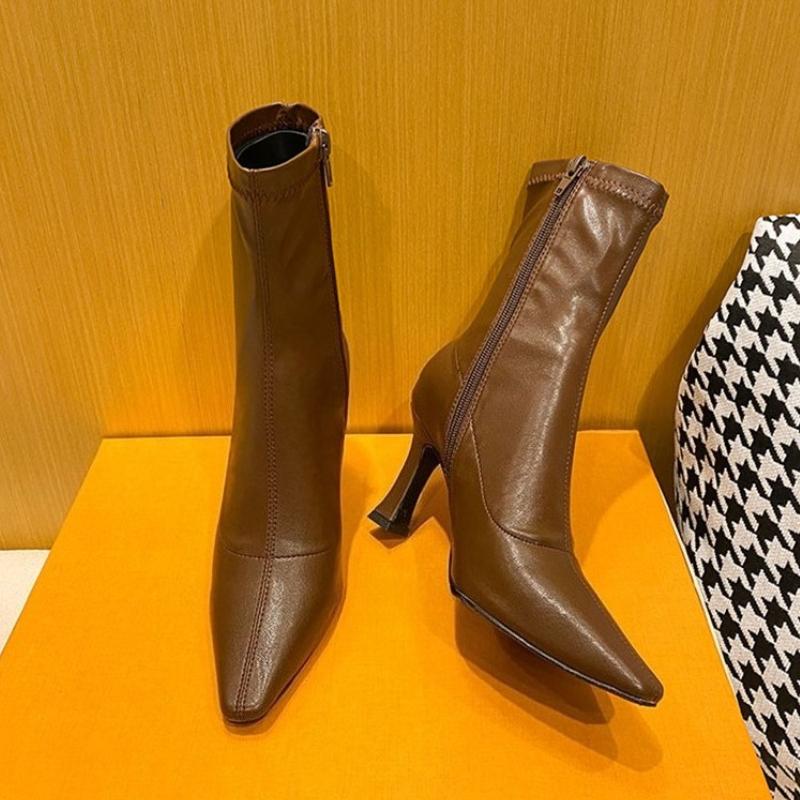 Fashion Autumn Fashion Pointed Toe Ankle Boots Women Street Style Thick Heels Party Stripper Female Short Booties