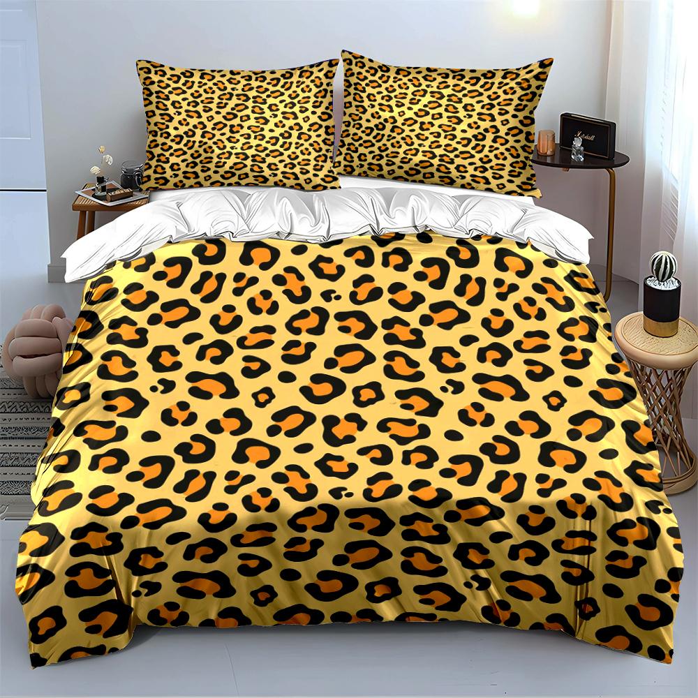 Leopard Print Bedding Set - 3 Pieces Bedding Set (1 Duvet Cover, 2 Pillowcases, Duvet Not Included)