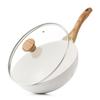 SENSARTE 26cm Wok, Marble Coated, with Lid, IH/Gas Compatible, Non-stick, Easy To Clean, High Heat Efficiency, Deep Frying Pan, One-Year Warranty, Whi