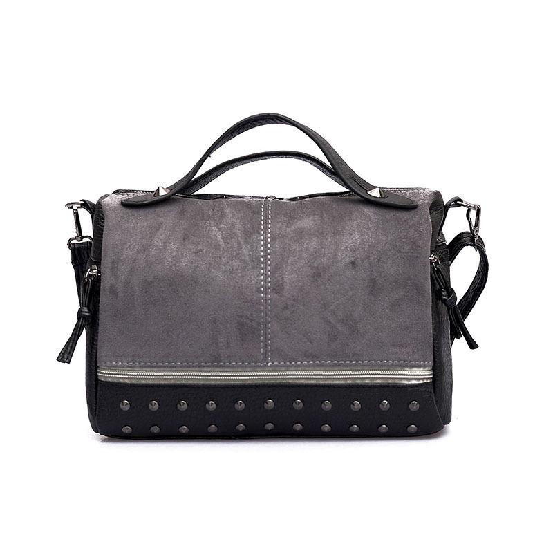 Women Bag Autumn Winter PU Bucket Rivet Vintage Patchwork High-Capacity Shoulder Bags Handbag Women Messenger Bags