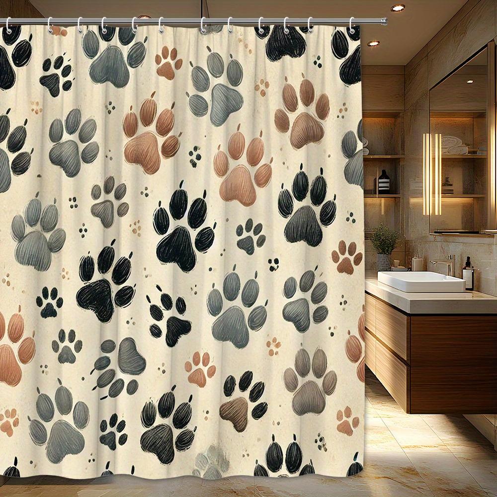 

1pc Cartoon Paw Print Polyester Shower Curtain, Woven Fabric with 12 Hooks, Machine Washable, Fashion Animal-Themed Design W90XH180cm