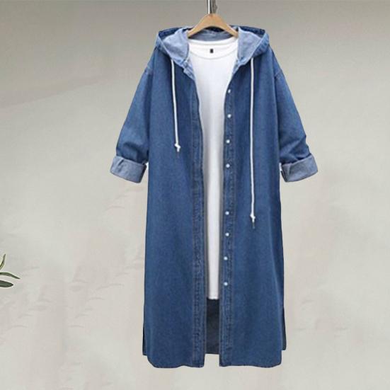 Women Coat Long Cardigan Single-breasted Soft Comfortable Hooded Solid Color Ankle Length Long