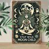 2D Flat, 2D Wall Art- 1pc, Moon Youngsters Sitting Wildly- Vintage Metal Tin Painting, Art Decoration, Easy Installation, 19.81x