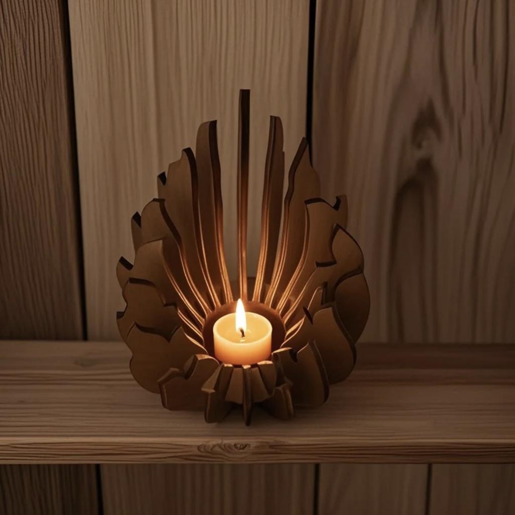 Lotus-Shaped Candle Holder Wooden Creative Candlestick without Candles Manual Assembly DIY Wooden Candle Holder Decoration