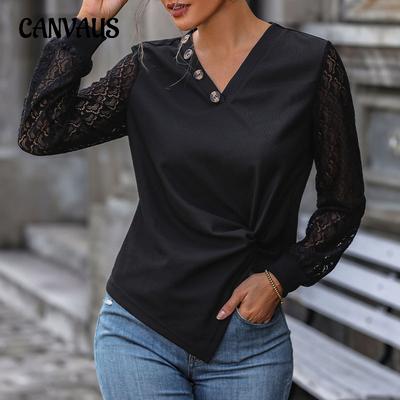 İlkbahar ve Sonbahar Kadın Bluz Moda Siyah Uzun Kollu Rahat Günlük Üst