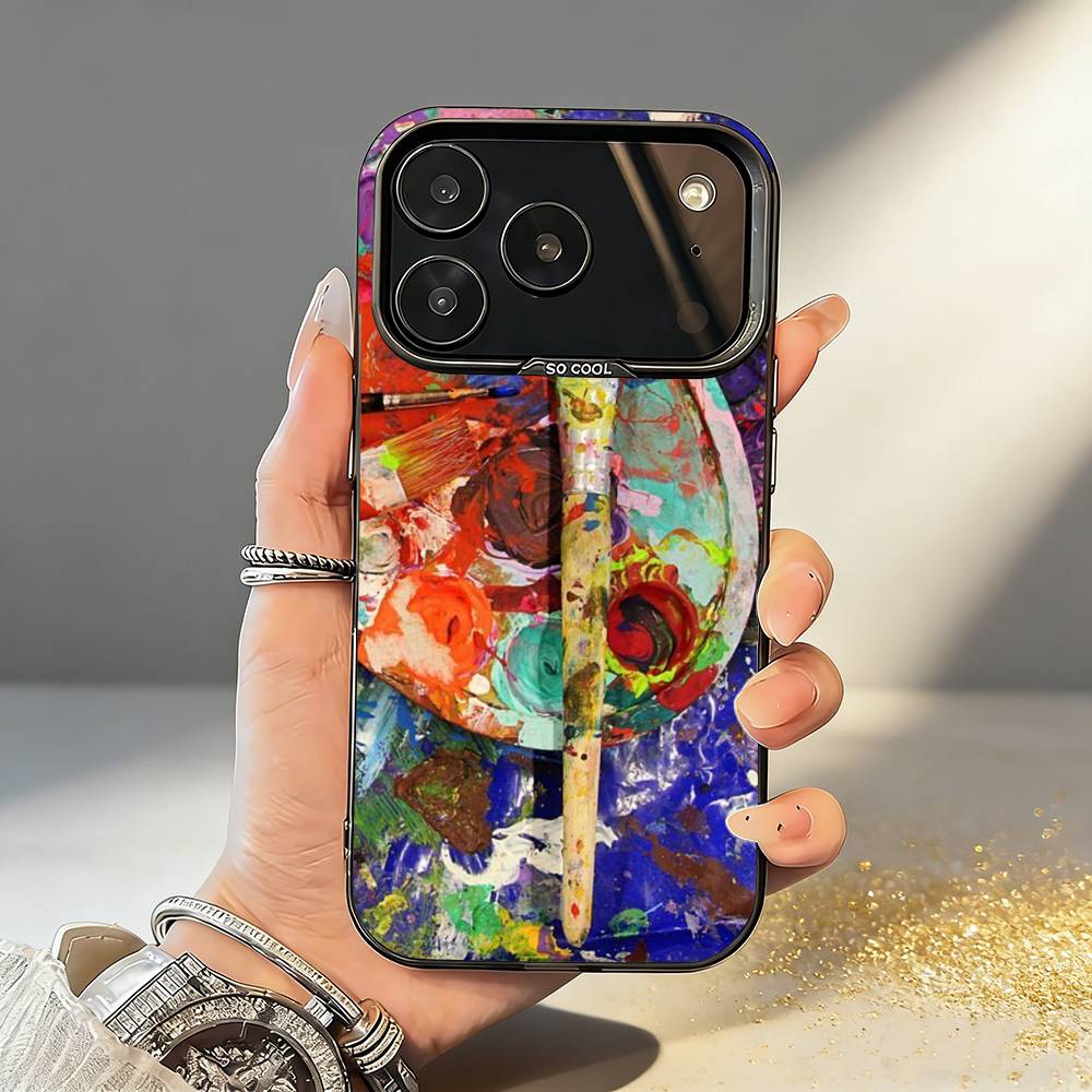 Watercolors Set Paint Palette Phone Case For iPhone17,16,15,14,13,12,11,Pro,MAX Gray Matte Silicone Black Cover