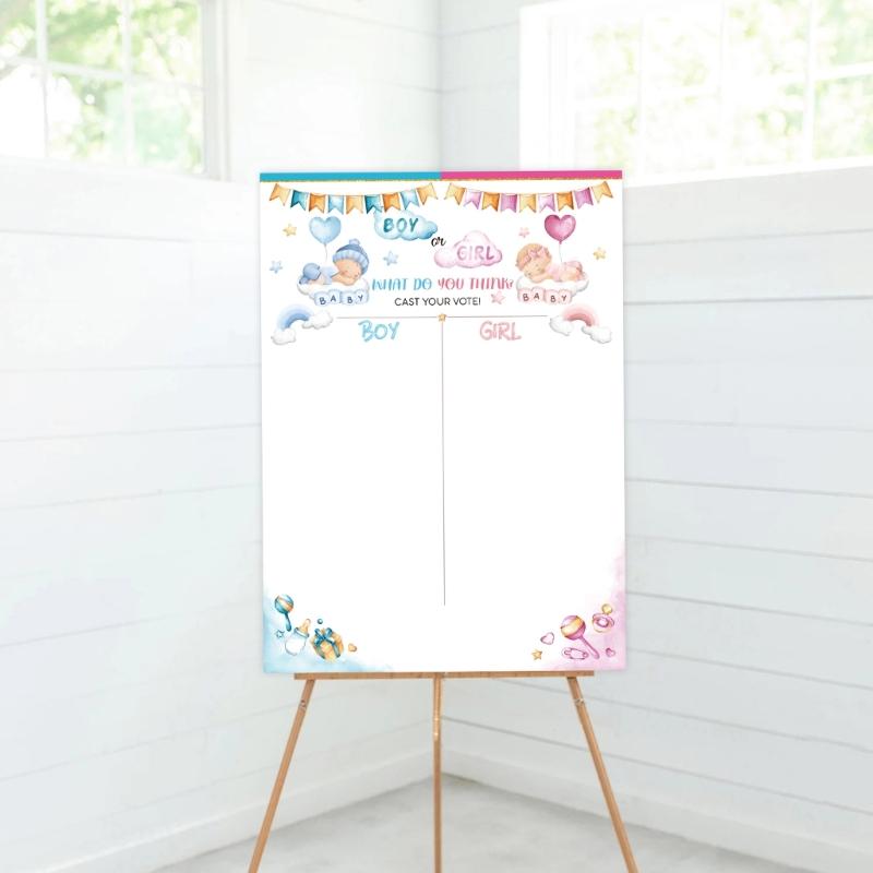Gender Reveal Game for Baby Shower with Poster 36pcs Girl or Boy Voting Stickers for Gender Reveal Use Party Supplies