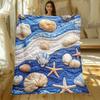 1 Stück Muschel Seestern Meereswellen gesteppte Flanelldecke Küsten Deko weiche Bettdecke Strand Thema Geschenk für Kinder Erwachsene