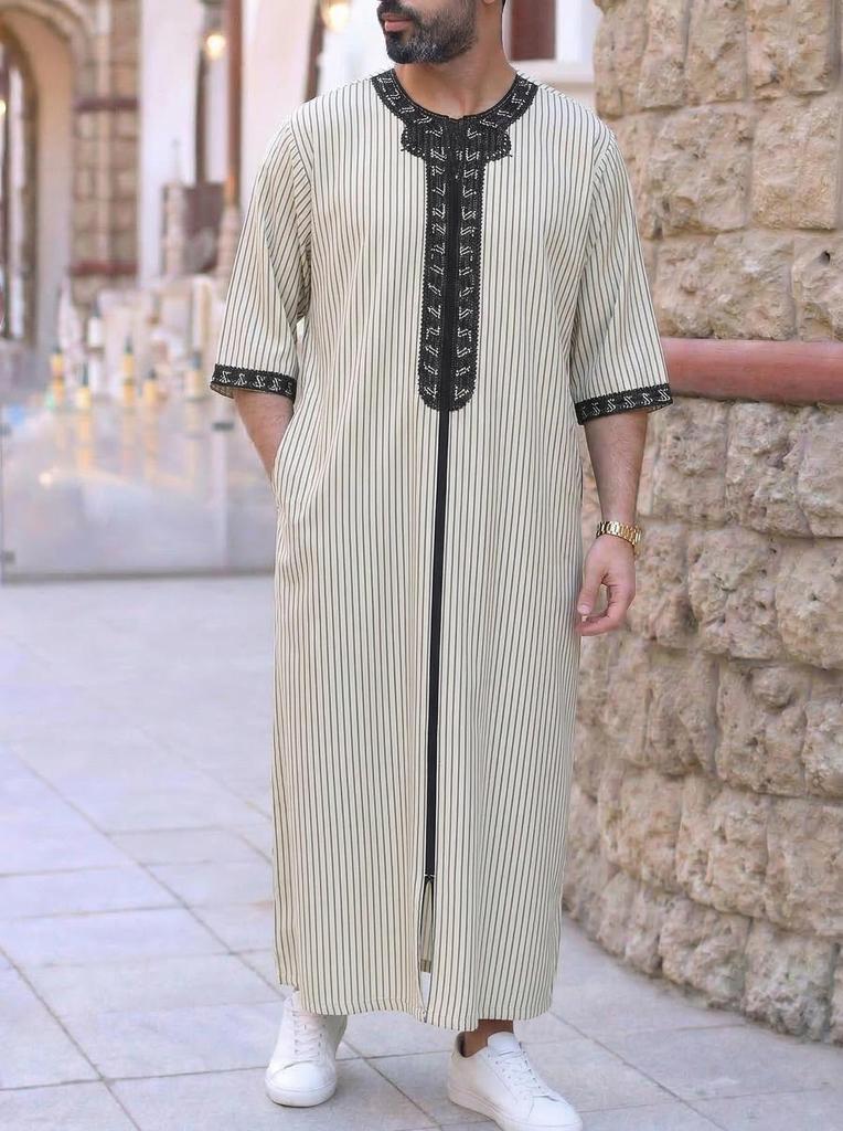 Túnica Musulmana Bianca Casual a Collo Largo Stile Nazionale (2021) - 1134017