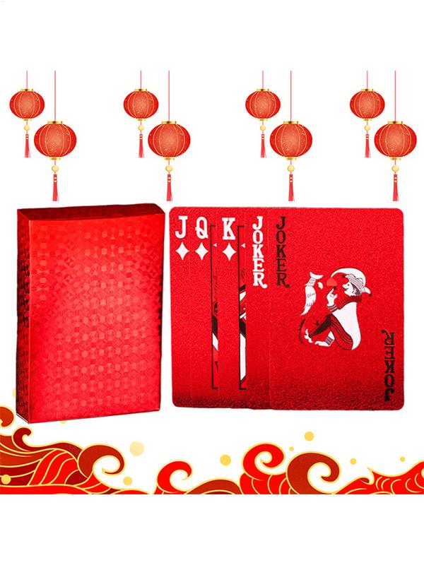 Red plastic playing cards PVC poker waterproof washable Parker rustic gold Year of the Dragon creative thickened card d