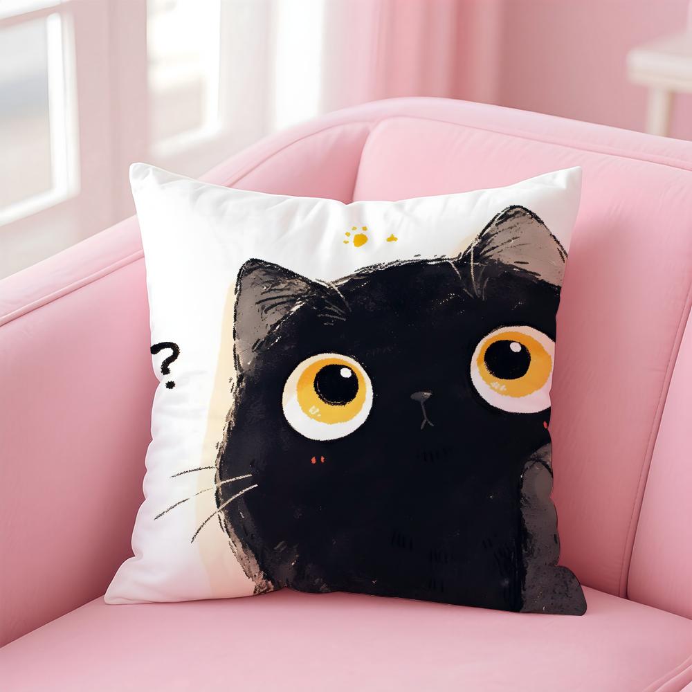 Creative Cute Minimal Art Black Kitten Cat Head Cushion Cover Pillow Case Soft Skin Friendly Fabric  Concealed Zipper