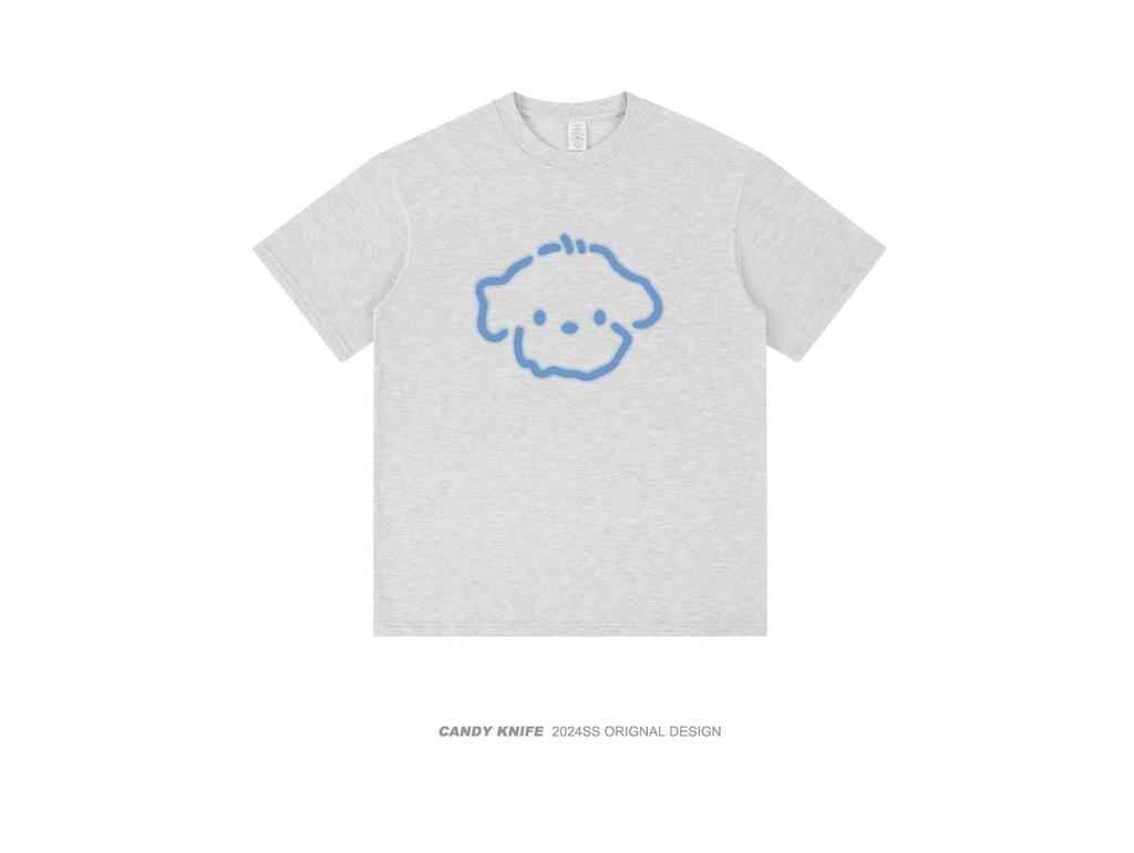 Blurred Lines Dog Print Unisex Streetwear T-Shirt: Trendy & Loose Fit for Couples