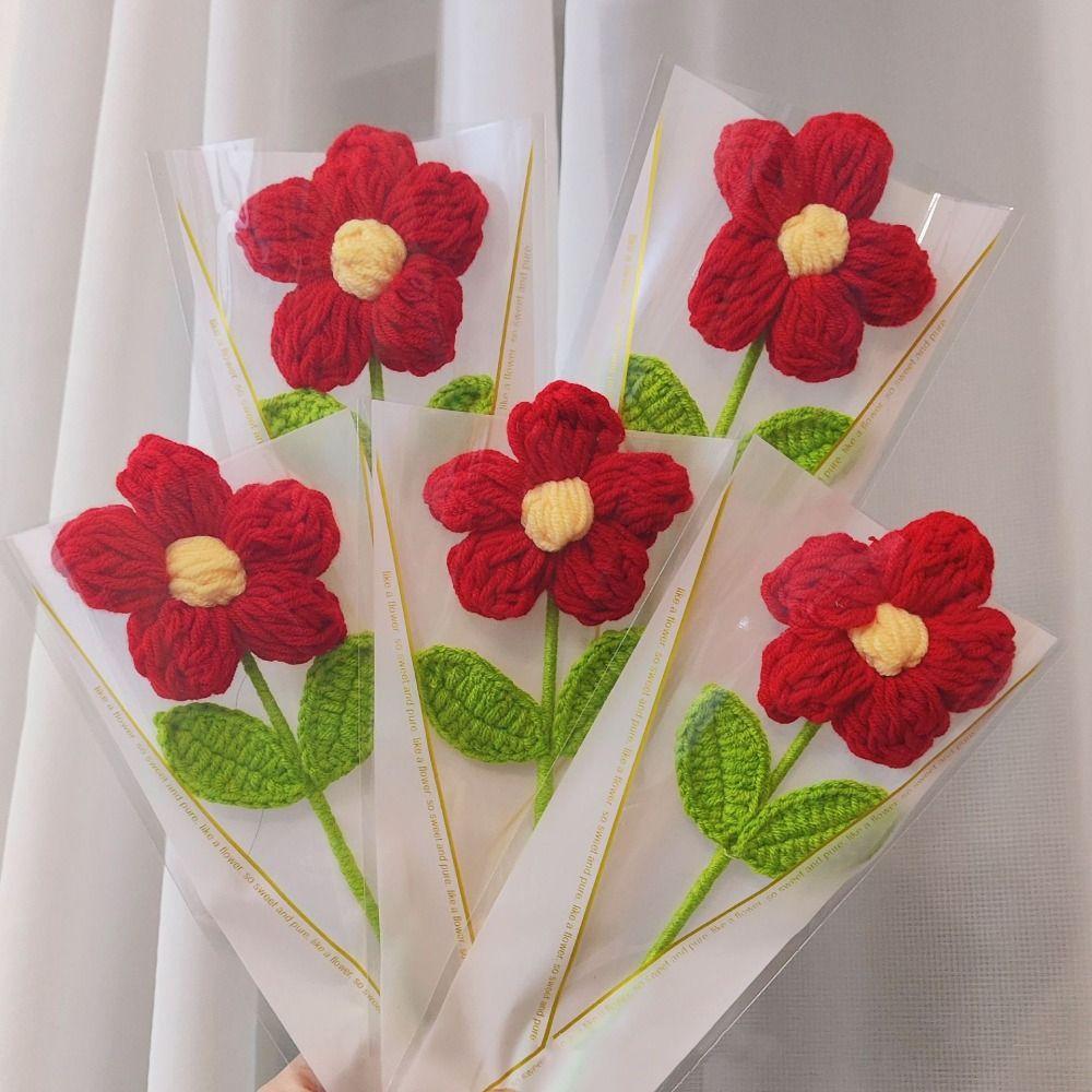 Handmade Crochet Flower Bouquet Knitting Wool Artificial Flower Crochet Heart Bouquet Friends