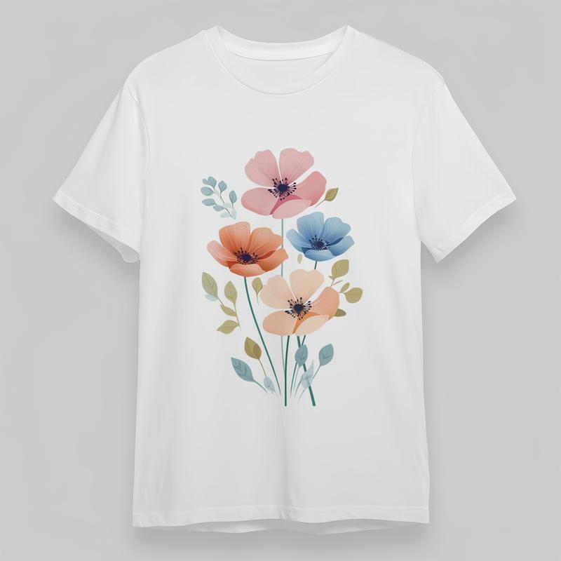 Women's Plus Size Classic T-Shirt Colorful Flower Bouquet Graphic Cotton Tee