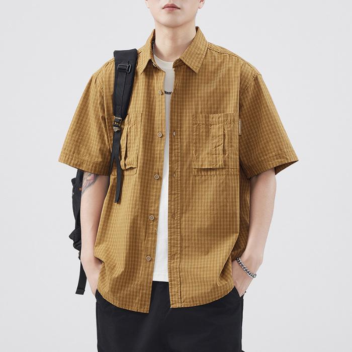 Retro Men's Short-sleeved Shirt Plaid Casual American Work Shirt Jacket