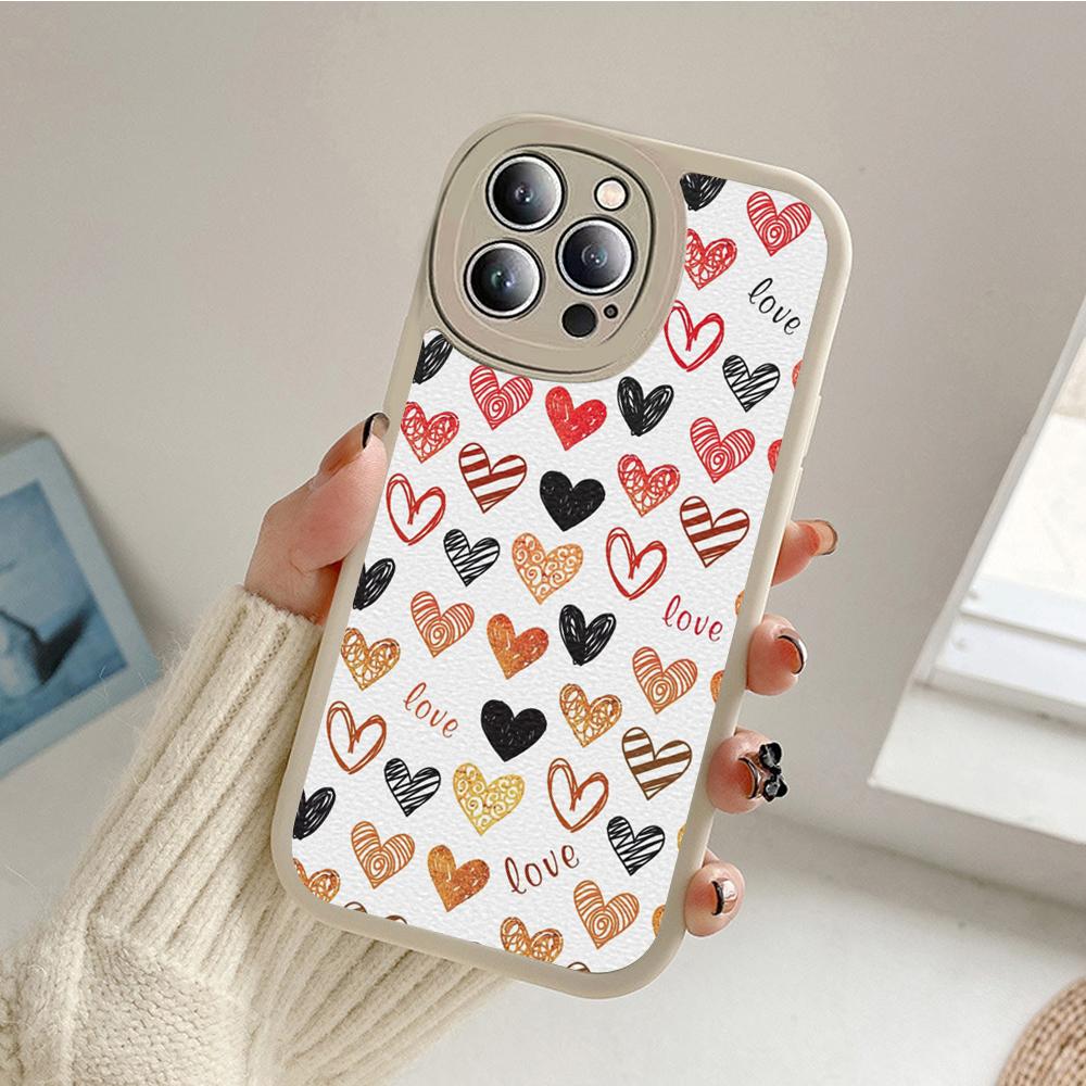 Dla Iphone14 Słodkie Etui na Telefon z Sercem Miłości dla Iphone 14 13 11 12 Pro MAX 13 12 MiNi 7 8 14 plus X XS XR Ochronne Pokrowce ze Skóry Jagnięcej