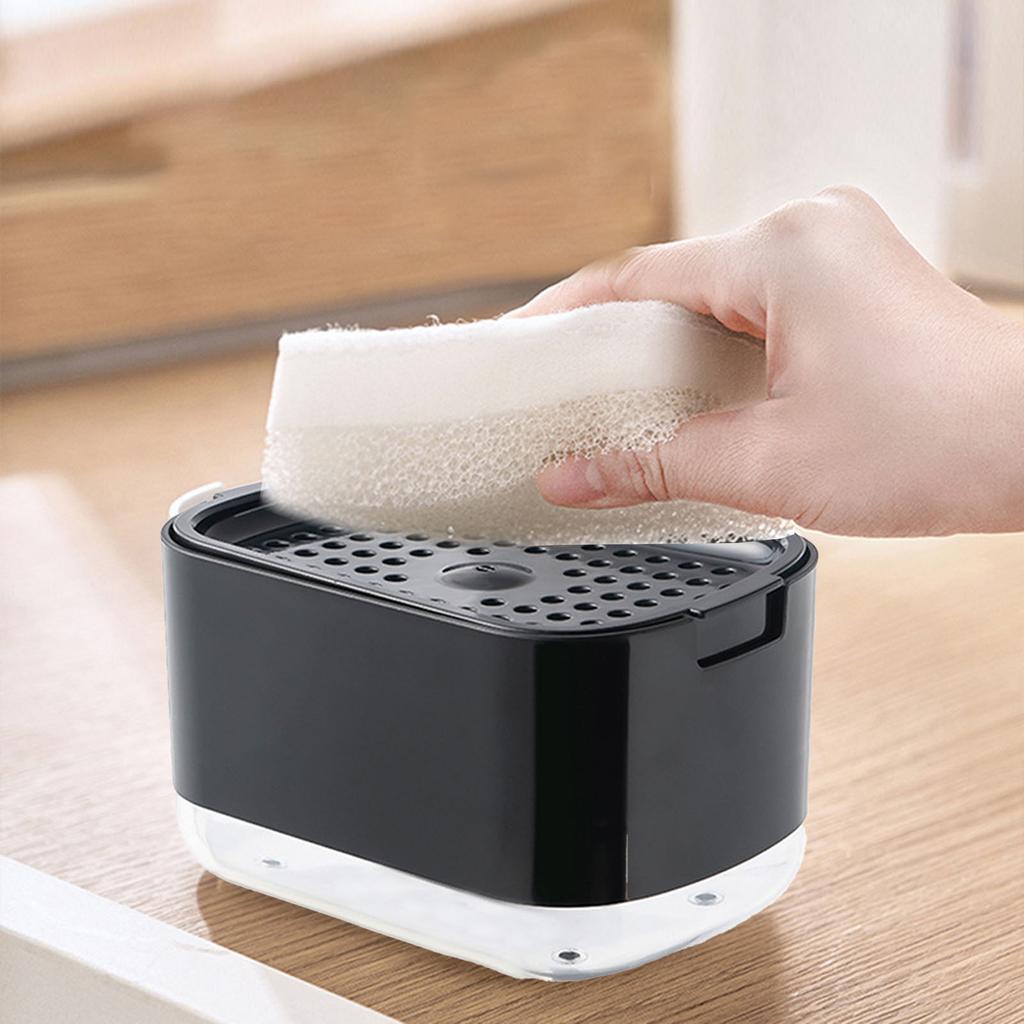 Soap Dispenser with Sponge Holder PP PET Press Type Soap Box for Cloth Dish Kitchen Cleaning Black
