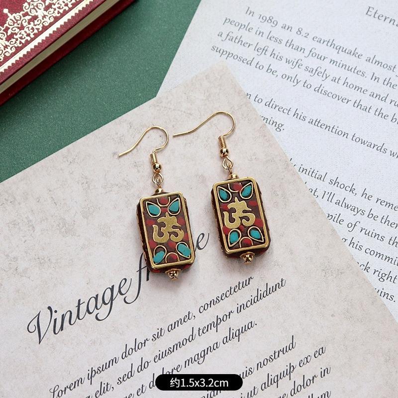 Handmade Niche Nepalese Exotic Tibetan Earrings Retro Temperament Simple Earrings Show Face Thin Earrings