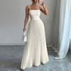 Vestido largo de color plisado con cintura ajustada y tirantes finos para mujer para salir por la noche