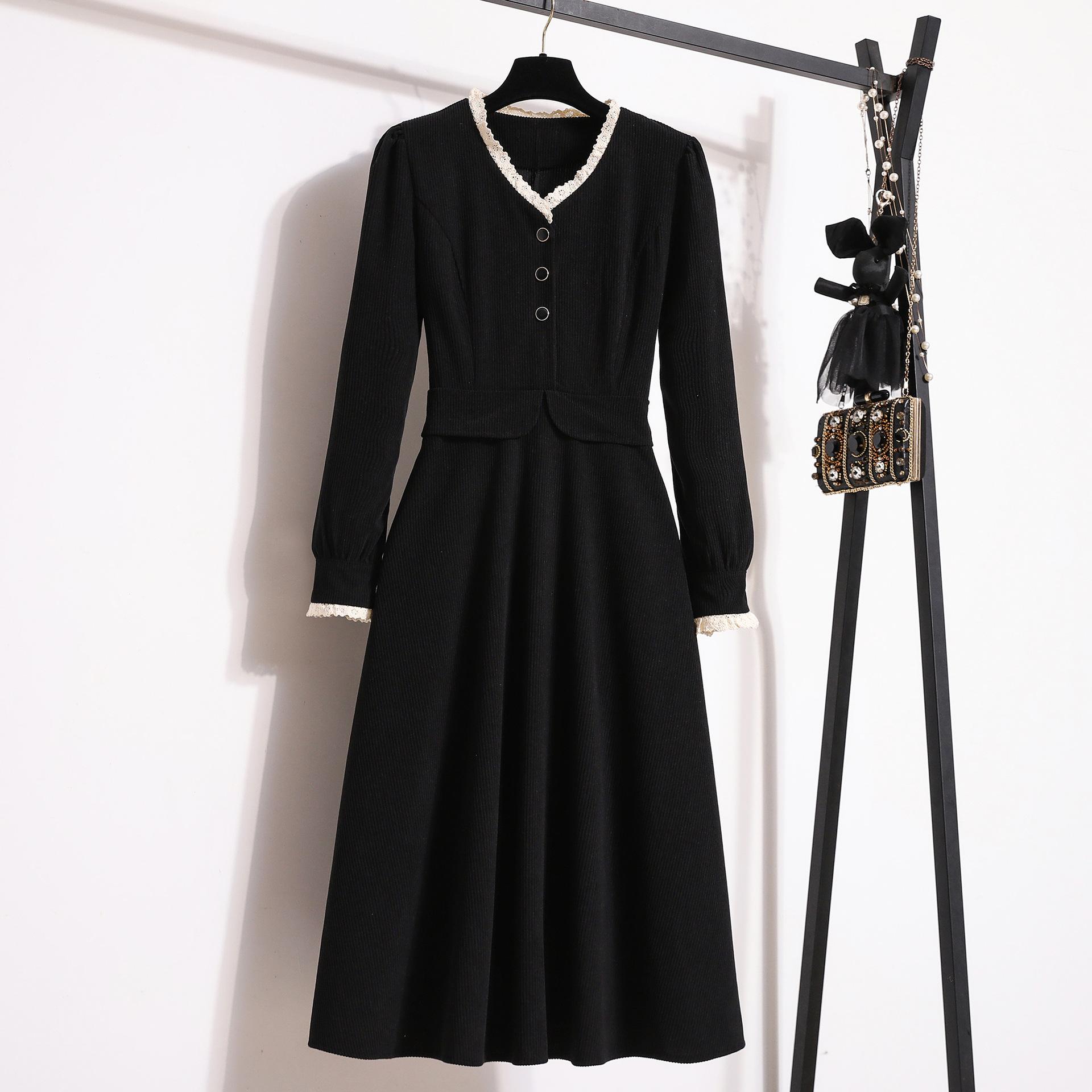 

Платье-двойка большого размера для женщин Fat MM Осень и зима, новый стиль Хепберн внутри и снаружи, чтобы вы выглядели стройнее, поддельное платье средней длины из двух частей L