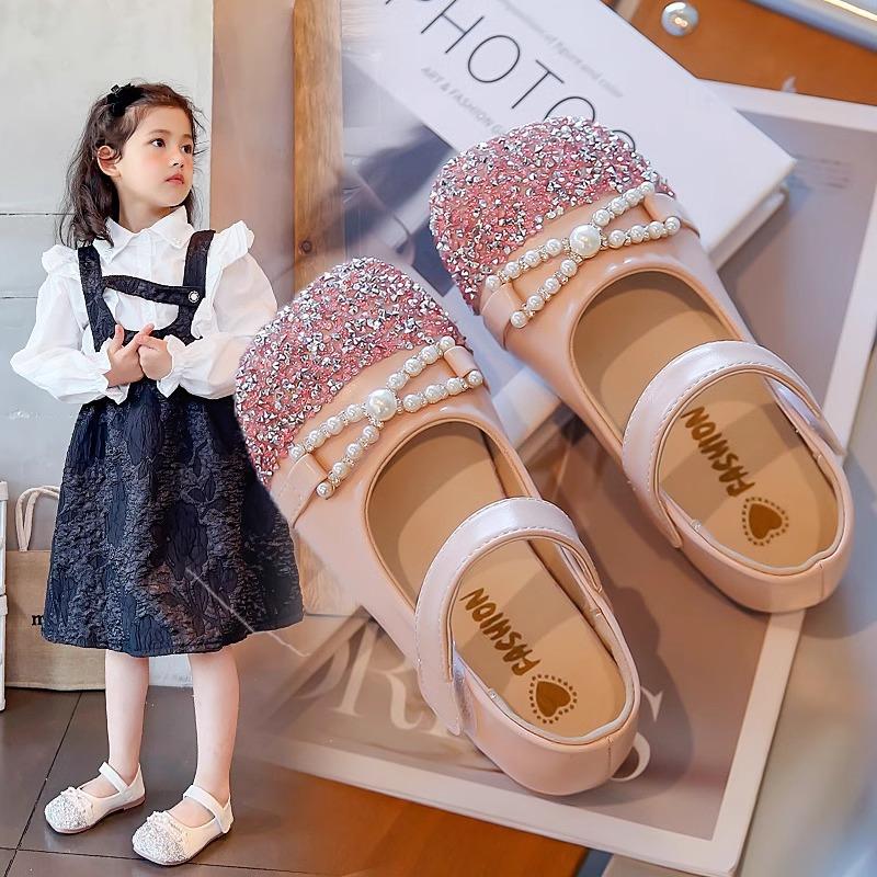 

Обувь принцессы для девочек, новая весенне-осенняя детская обувь, модная детская кожаная обувь с бриллиантами, туфли для маленьких девочек 23 розовый