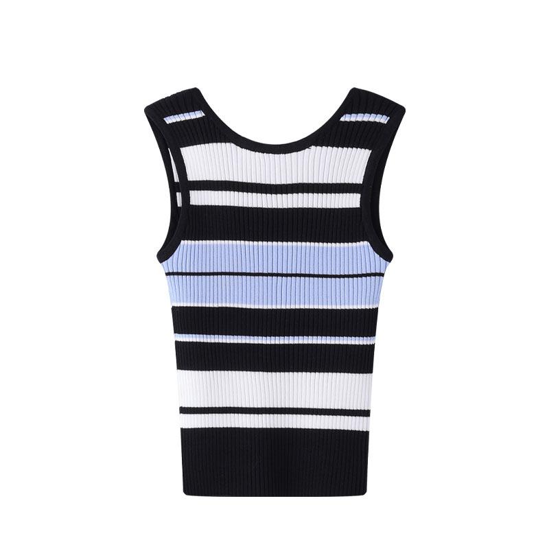 Women Flower Beading Tank Tops Striped Casual Summer Vest Ladies Summer Tops Knit Vest Top Knitwear B-090