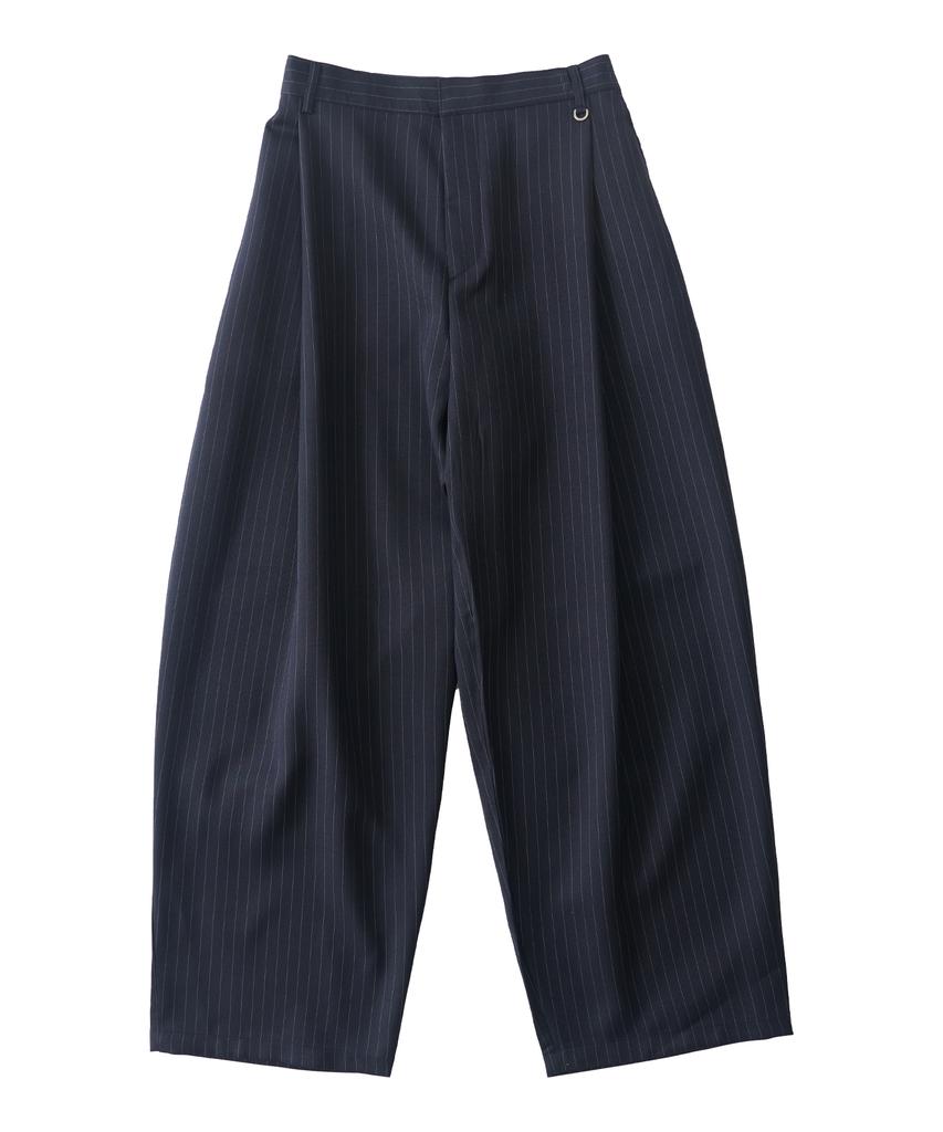 ANALOG MOOD Striped Back-Banded Wide Slacks (Navy)