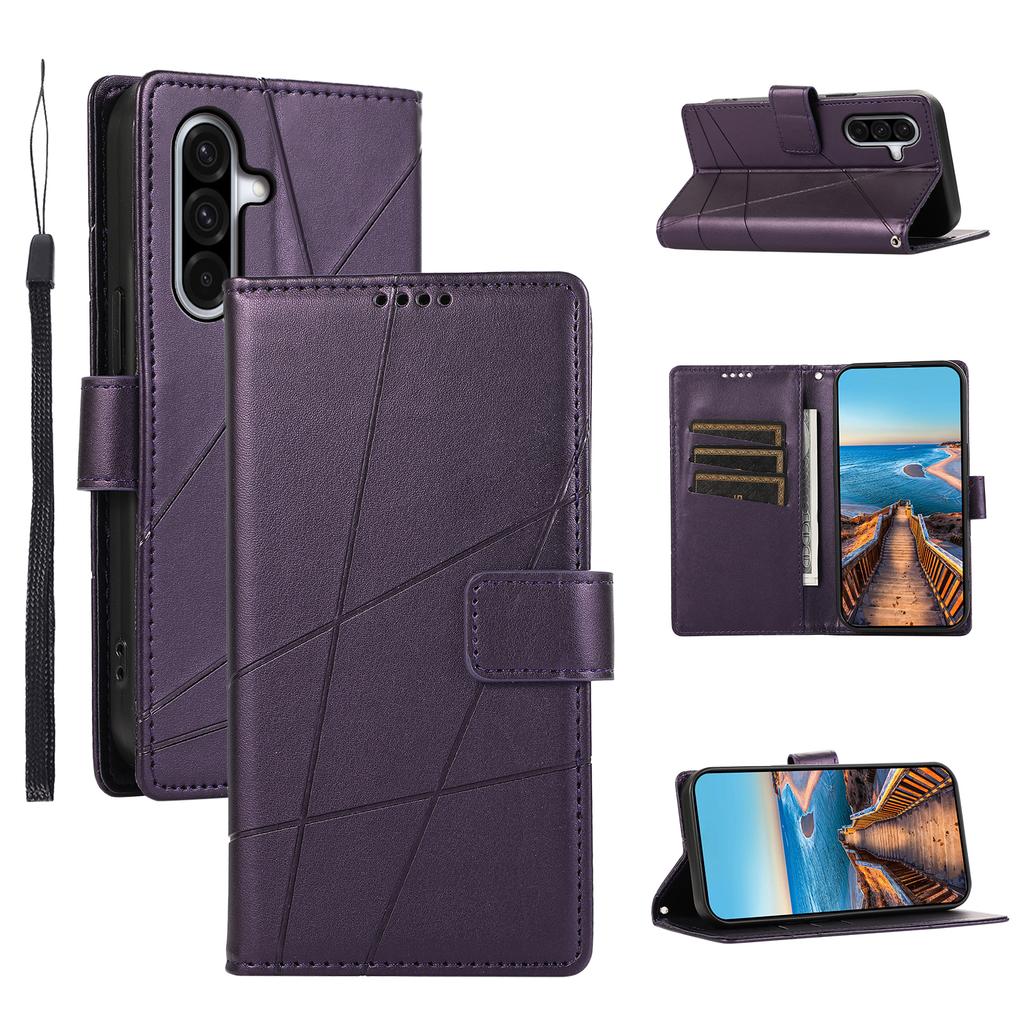 For Samsung Galaxy A17 5G Phone Case Line Imprint Leather Wallet Cover with Wrist Strap