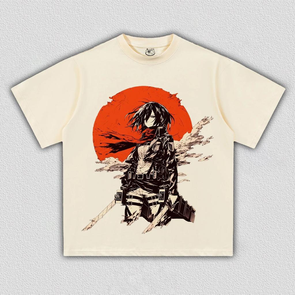 Animekaraktärer Mikasa Ackerman T-shirt Damer Herrar Attack on Titan Tryck Oversized Herr Dammode Streetwear hög kvalitet