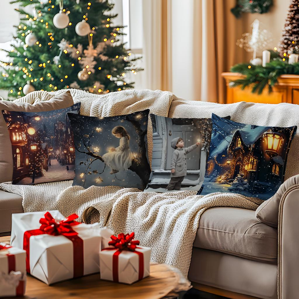 45X45Cm Christmas Theme Pillowcase Bedroom Sofa Cushion Cover 100% Polyester Living Room Cushion Pillowcase Home Decor