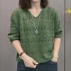Mote Vestlig Stil V-hals Hul Tynn Temperament Bluse Genser Allsidig Langermet Høst