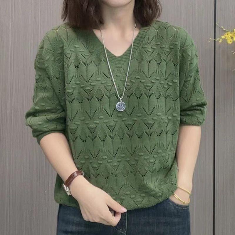 Mote Vestlig Stil V-hals Hul Tynn Temperament Bluse Genser Allsidig Langermet Høst