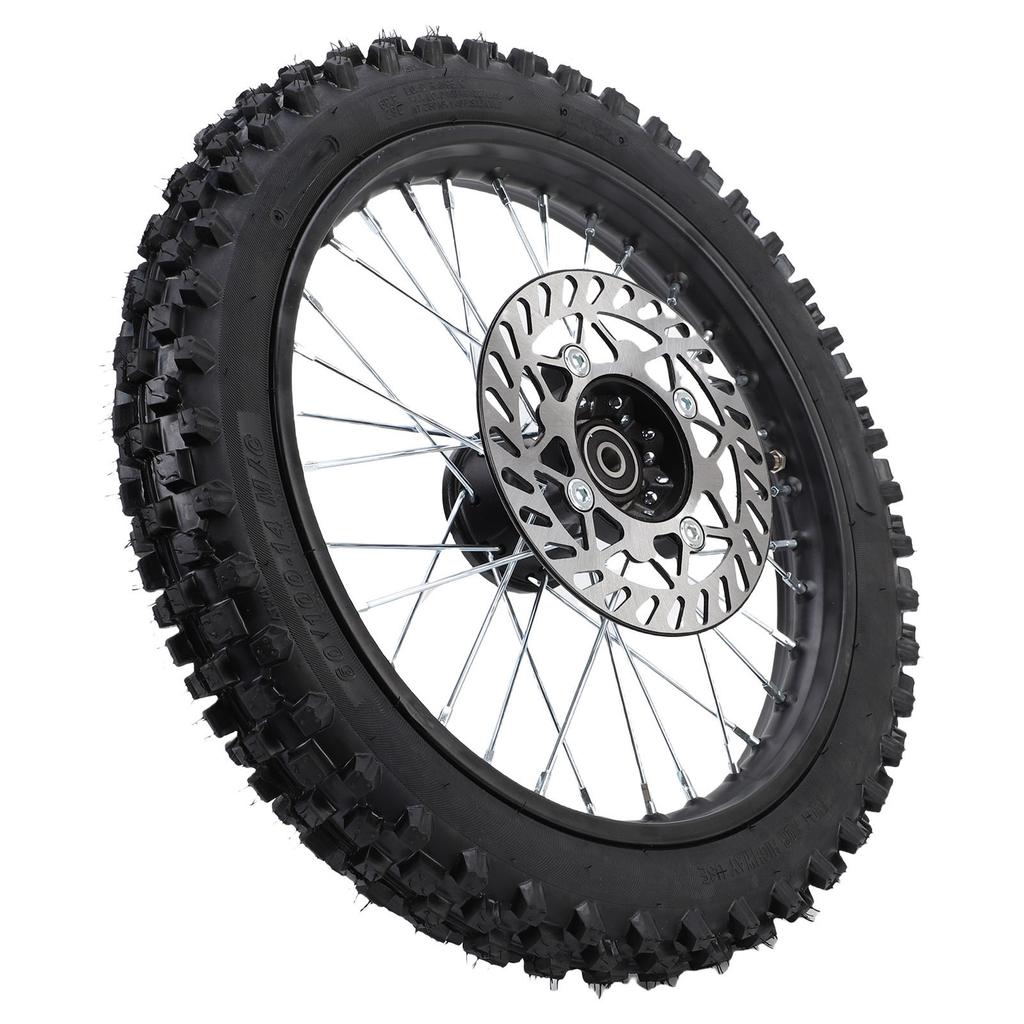 14 Inch Dirt Bike Front Wheel Assembly 60 100 14 2.5 14 Tire Inner Tube 12mm Rim Axle with Brake Rotor for 125 140 150