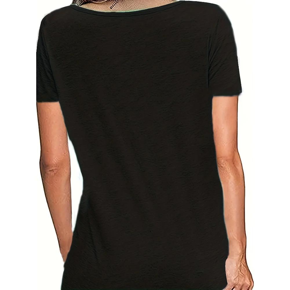 Cat & Letter Print Crew Neck T-Shirt, Casual Short Sleeve T-Shirt For Spring & Summer, Women's Clothing