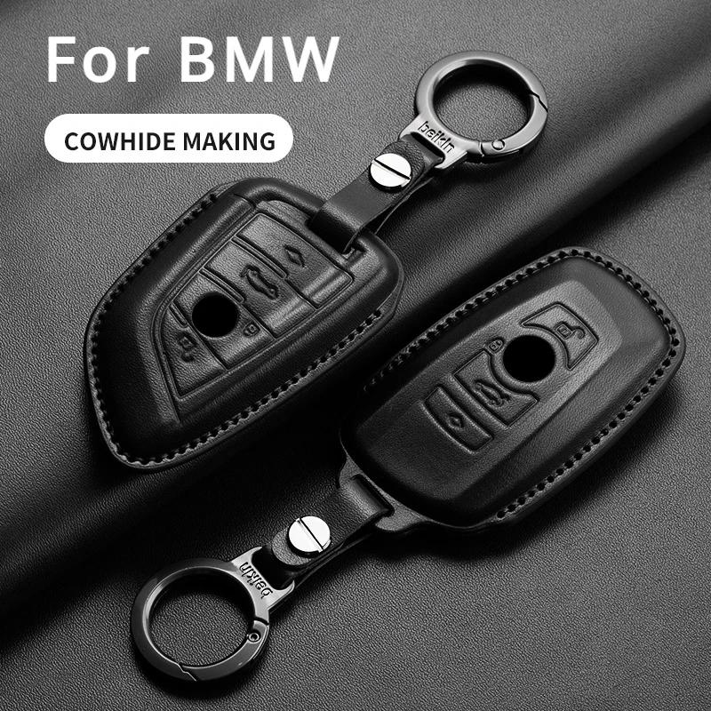 Genuine Leather Auto Smart Key Fob Cover Case Housing Fit For Bmw X1 X3 X5 X6 X7 1 3 5 6 7 Series G20 G30 G11 F15 F16 G01 G02 F48 Keyless Key Fob