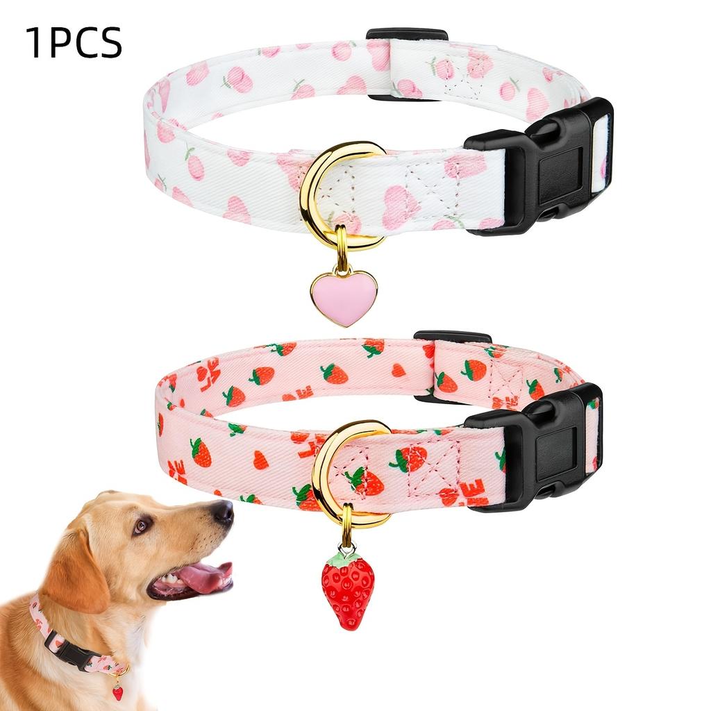 1 Piece of Handmade Dog Collar with Cute and Unique Pattern White and Pink Love Pendant
