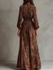 Bohemian Retro Tie-Dye V-Neck Waist-Cinching Long Skirt - 2026 Spring/Autumn Collection