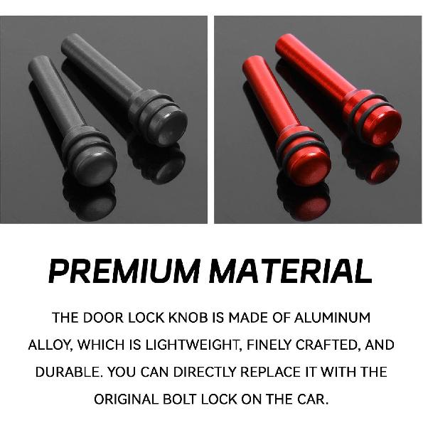 4PCS Black Car Door Lock Knob Covers, Aluminum Alloy Anti-Theft & Anti-Scratch Lift Pin Protectors, Replacement Accessories for 1.96 X 0.47 Inch Door