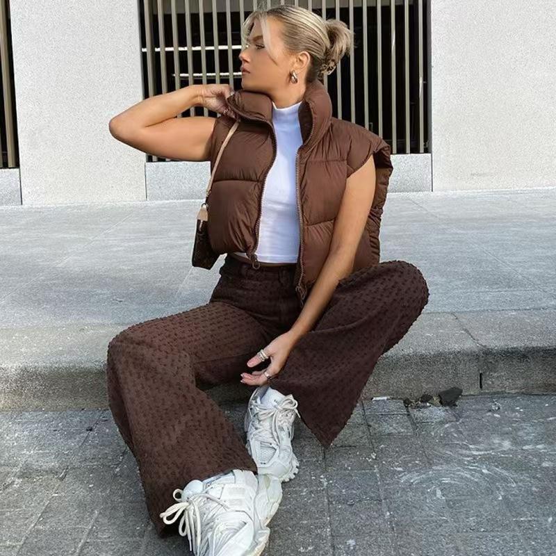 Autumn Winter Women's Korean-Style Western Fashion Sleeveless Down-Cotton Vest Jacket Outer Wear