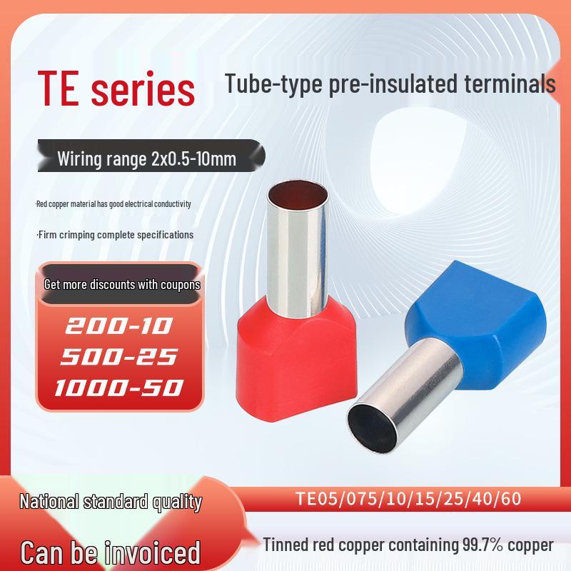 KST TE1008/1010/1012 Purple Copper Two-Wire Pre-insulated Cold Crimp Terminal Lug