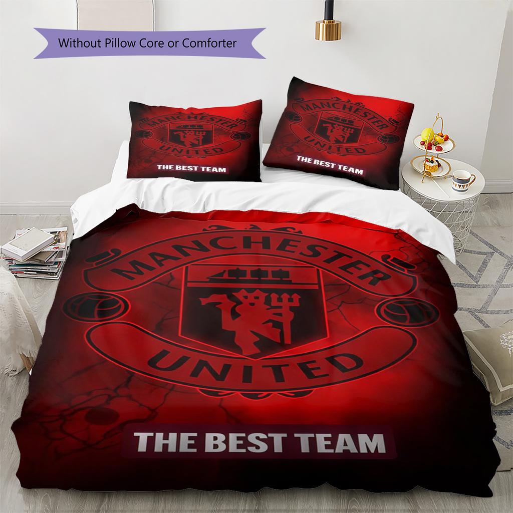 Man Utd Bedding Quilt Set Quilt Cover Pillowcase Home Decoration Birthday Gift (1 * Duvet Cover + 2 * Pillowcase, Without Core)