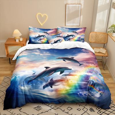 Ocean Series 3D Digitaldruck Dreiteiliges Bettwäscheset Laken Bettbezug