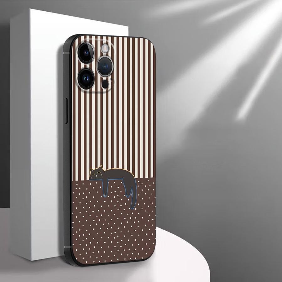 Funda Phone Cover Phone Case for Apple iPhone 17 Pro Max 11 Air 14 XR XS MAX 13 16 15 Pro 7 8 12 17e Cartoon Grid Cat